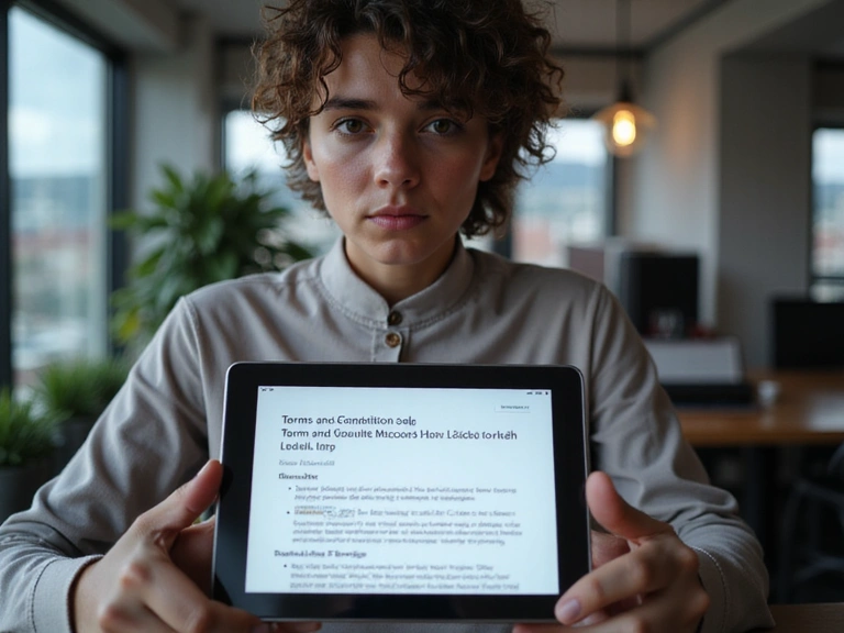 Persona leyendo un documento de términos y condiciones en una tablet