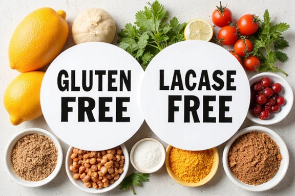 Etiquetas de alimentos sin gluten, sin lactosa